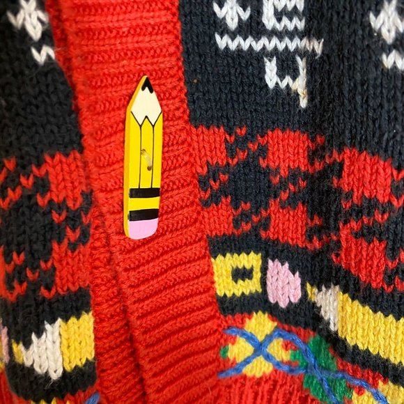 Vintage 1994 The Eagles Eye Sweater Red Teachers Cardigan Vest Hand knitted - Picture 6 of 8